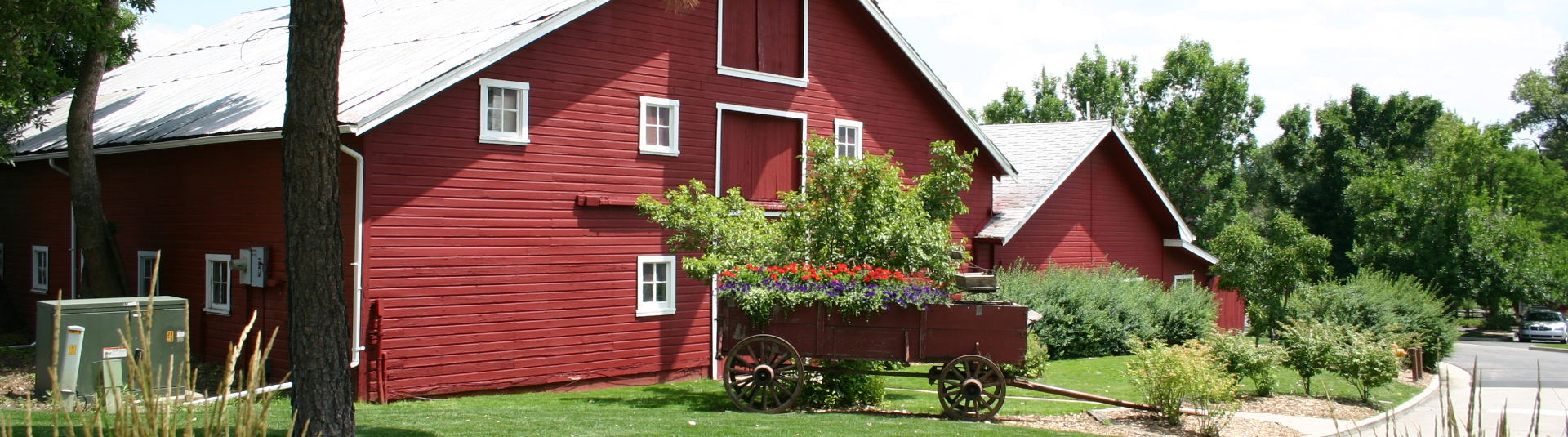 Historic red barn preserved from the original Grant Ranch property at Raccoon Creek